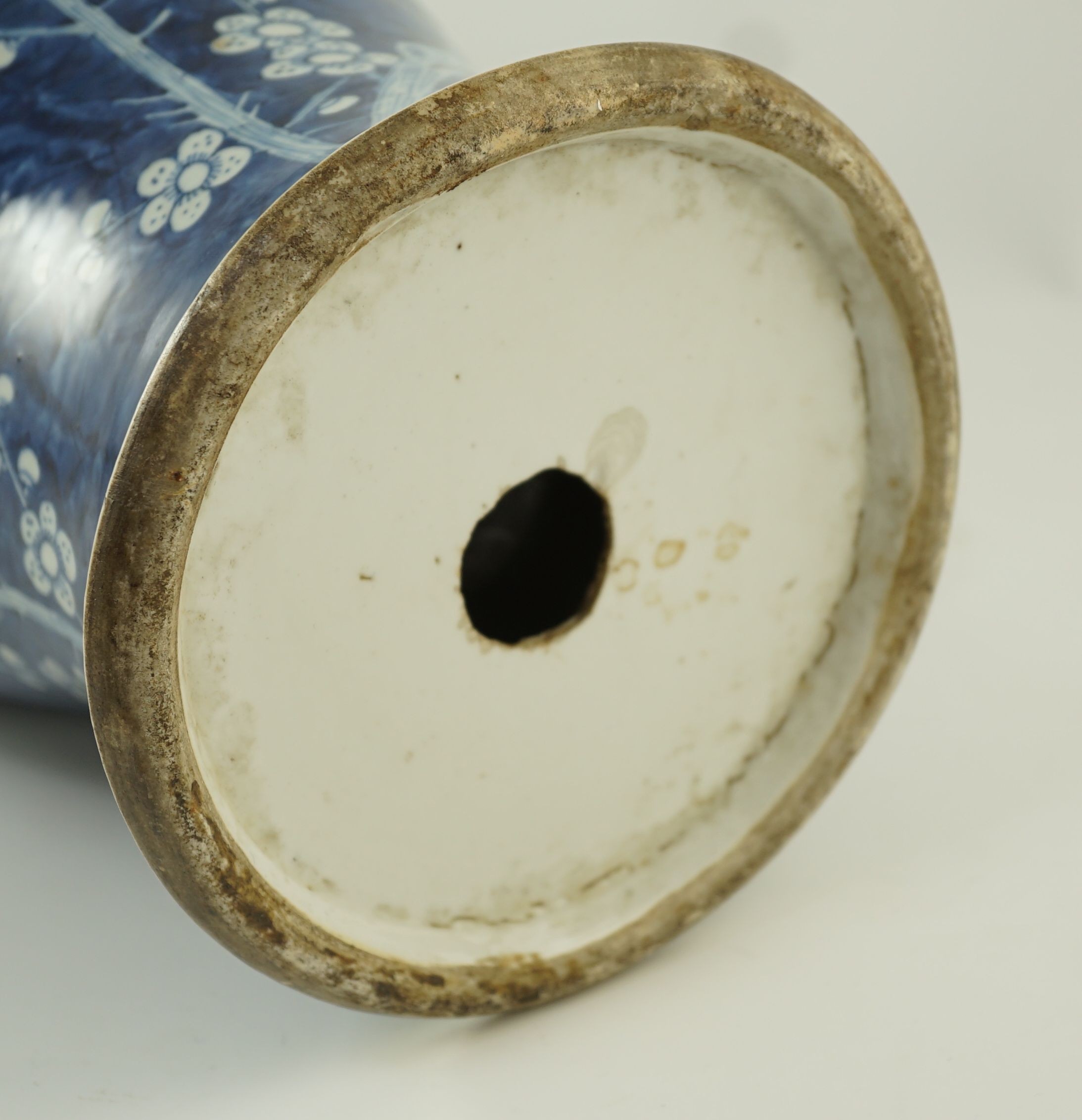 A large Chinese blue and white ‘prunus’ vase, 19th century, 55 cm high, drilled hole to base